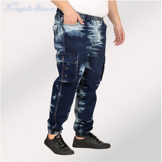 Kagad Jeans Men Regular and Plus Size Regular Fit Navy White Color Blast Denim Jeans Jogger - Style Code "KGDJGR-406002