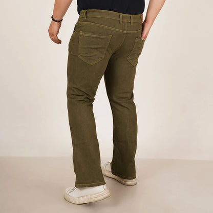 Kagad Jeans Mens Plus Size Boot Fit Army Green Color Denim Jeans - Style Code "KGDJN-406018