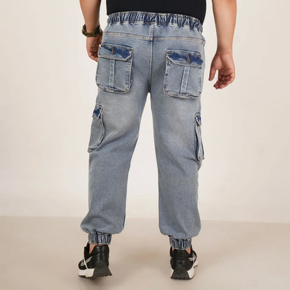 Kagad Jeans Mens Plus Size Loose Fit Water Blue Color Denim Jogger - Style Code "KGDJGR-406062