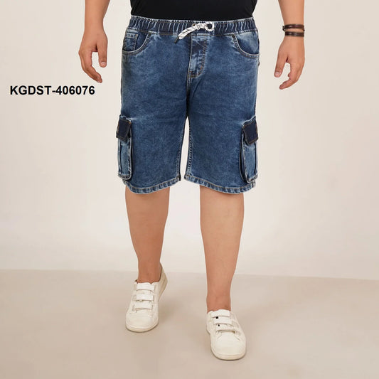 Kagad Jeans Mens Plus Size Loose Fit Storm Blue Color Denim Cargo Pocket Short - Style Code "KGDST-406076