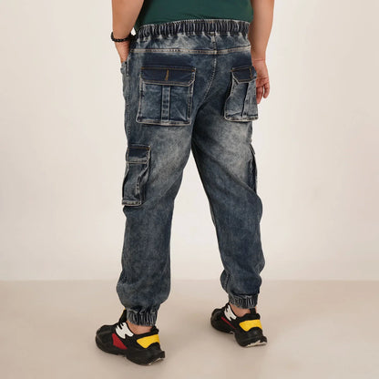 Kagad Jeans Mens Plus Size Loose Fit Mid Blue Tint Color Denim Jogger - Style Code "KGDJGR-406057